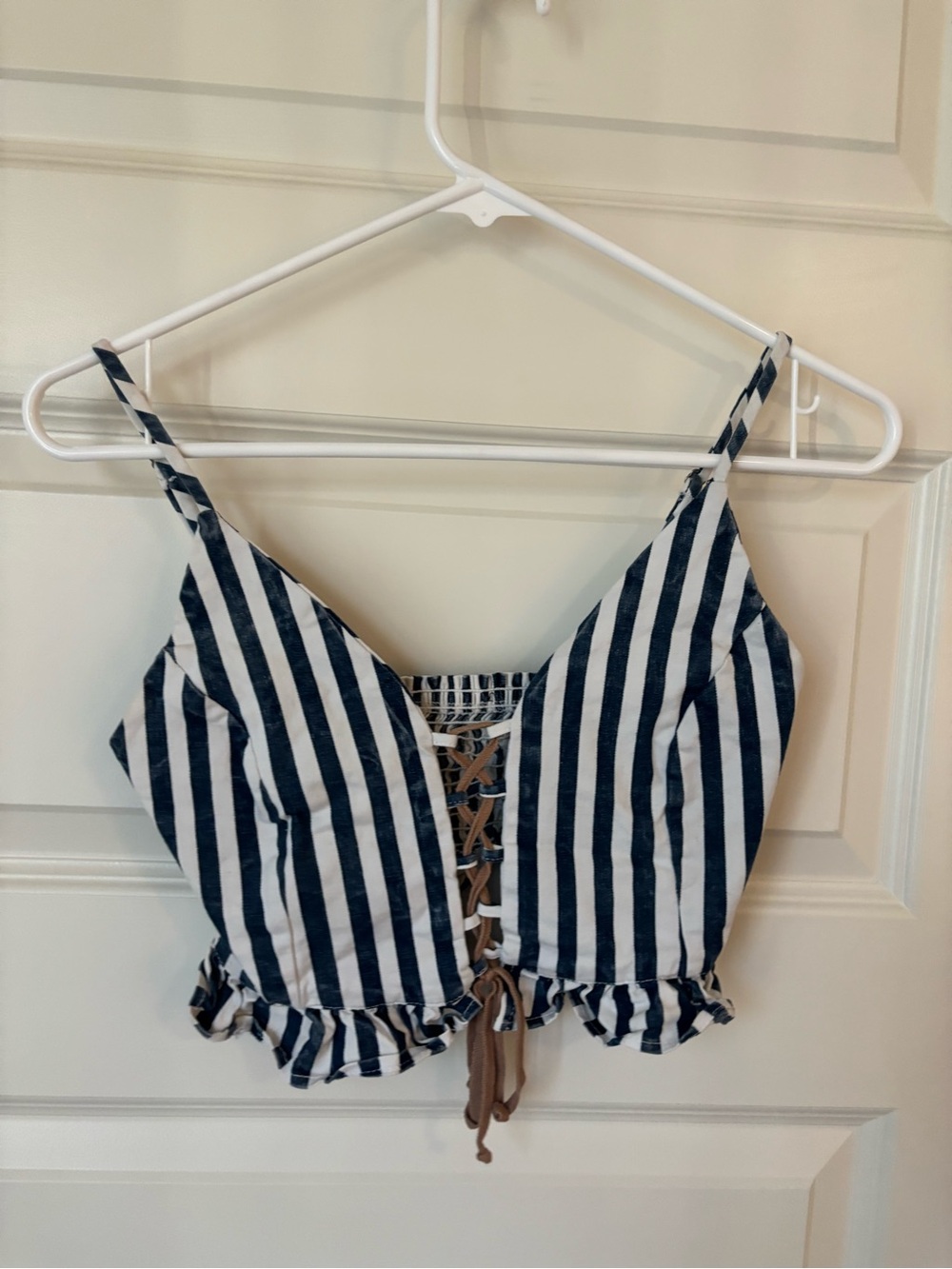 Nordstrom Navy and White Striped Lace-Up Crop Top